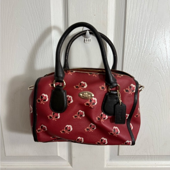 Coach Handbags - Coach Red Floral Mini Satchel with Black Handles